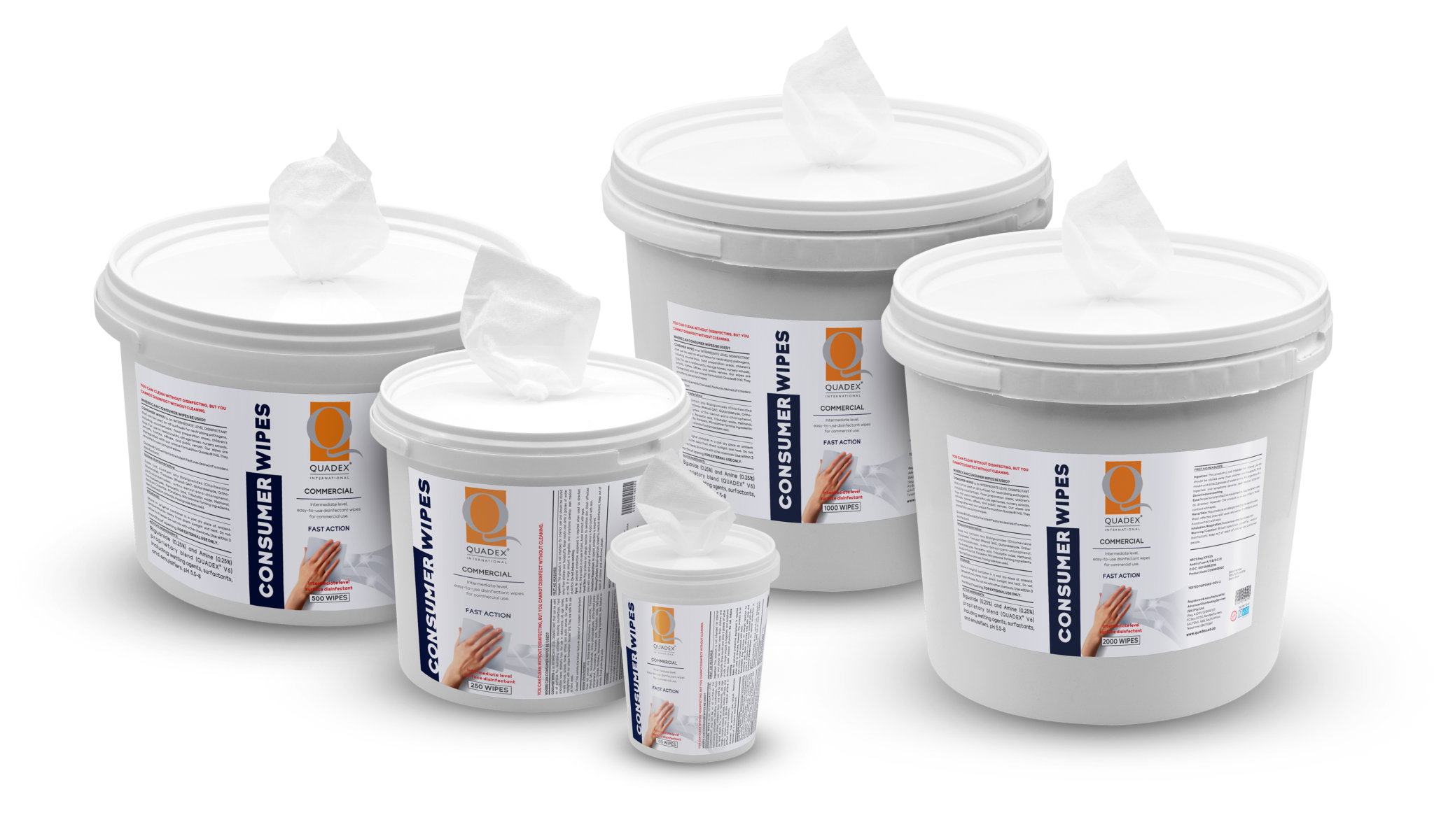 Quadex Commercial, Consumer Wipes, pack sizes