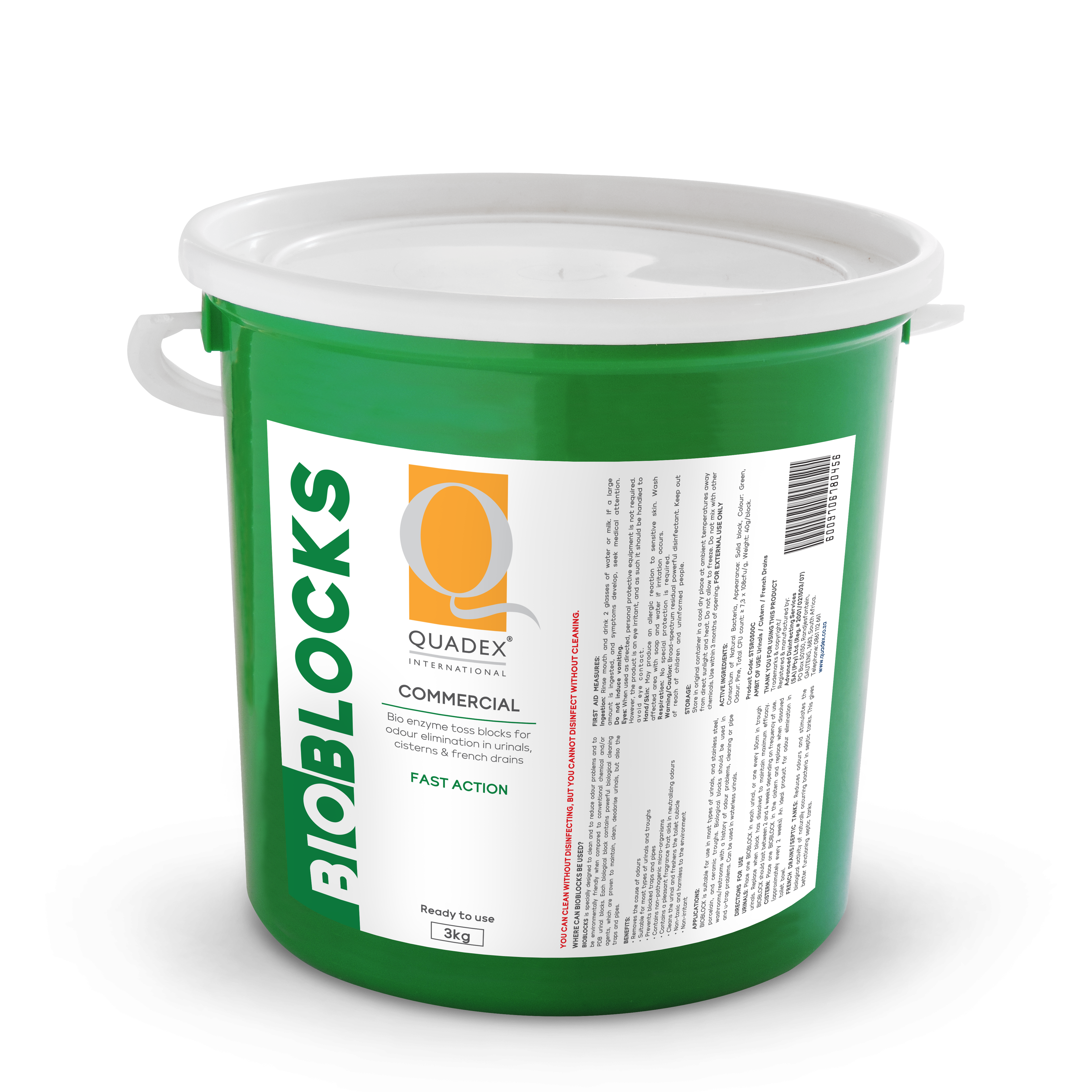 Quadex Commercial, Bioblocks Disinfectant Odour Removal Blocks, 3kg container